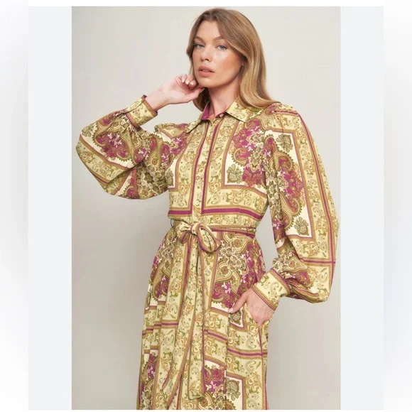 Nordstrom Printed Button-Up Maxi Dress - Flying tomato. - Picture 2 of 3